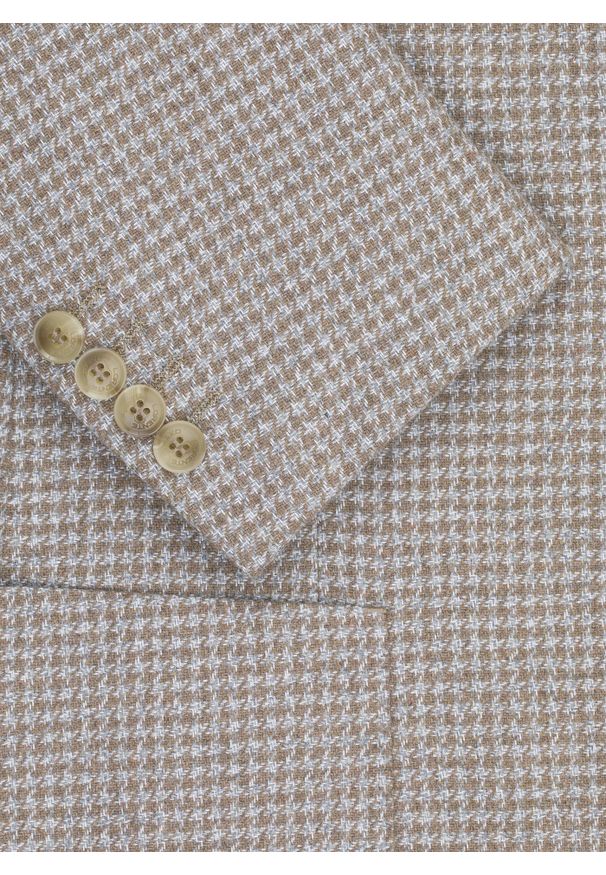 Pako Lorente - PAKO LORENTE - Jasnobrązowa marynarka w drobną kartkę. Okazja: na co dzień. Kolor: brązowy. Materiał: poliester, wełna. Wzór: kratka. Styl: casual