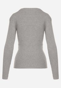 Born2be - Szary Sweter Prążkowany z Cyrkoniami Romvra. Okazja: na co dzień. Kolor: szary. Materiał: prążkowany. Długość rękawa: długi rękaw. Długość: długie. Styl: casual, elegancki #4