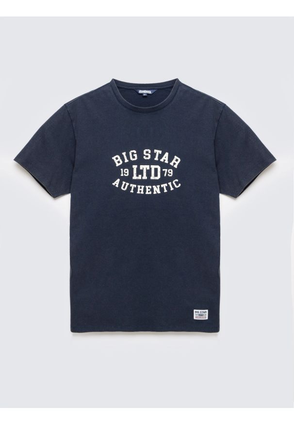 Big-Star - Koszulka męska z nadrukiem granatowa Teller 403. Okazja: na co dzień. Kolor: niebieski. Materiał: jeans, żakard, dzianina. Wzór: nadruk. Styl: vintage, casual, klasyczny