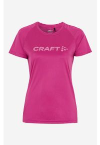 Craft - Top Core Unify Logo Tee. Kolor: różowy. Materiał: poliester, włókno, jersey. Długość rękawa: krótki rękaw. Długość: krótkie. Wzór: nadruk