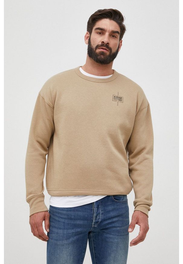 G-Star RAW - G-Star Raw bluza męska kolor czarny gładka. Kolor: beżowy. Materiał: poliester. Wzór: gładki