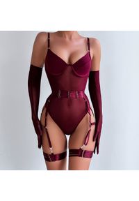 Intica - Body z pasem do pończoch i rękawiczkami na romantyczne wieczory Orelia. Kolor: zielony. Materiał: materiał #7