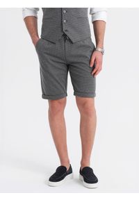 Ombre Clothing - Elegancki zestaw męski kamizelka garniturowa + szorty - grafitowy V3. Okazja: na co dzień. Kolor: szary. Materiał: wiskoza, dzianina, poliester, materiał, bawełna, elastan. Wzór: jednolity. Sezon: lato. Styl: elegancki #4
