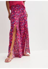 bonprix - Szerokie spodnie z rozcięciem, ze zrównoważonej wiskozy. Kolor: różowy. Materiał: wiskoza #1