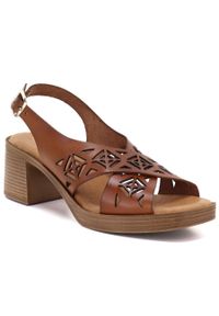 Skórzane sandały damskie na klocku brązowe El Pimpi 85403. Kolor: brązowy. Materiał: skóra. Styl: elegancki #1