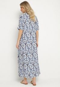 Born2be - Niebieska Sukienka z Wiskozy o Pudełkowym Kroju w Ornamentalny Wzór Ridisa. Okazja: na co dzień, na imprezę. Typ kołnierza: dekolt w kształcie V. Kolor: niebieski. Materiał: wiskoza. Długość rękawa: krótki rękaw. Typ sukienki: proste. Styl: casual, elegancki #5