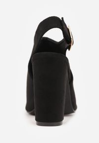 Born2be - Czarne Sandały na Obcasie Vices ze Skórzaną Wkładką Felunetia. Okazja: na co dzień. Zapięcie: sprzączka. Kolor: czarny. Materiał: skóra. Obcas: na obcasie. Styl: casual, elegancki. Wysokość obcasa: średni #4
