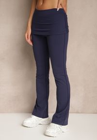Renee - Granatowy Komplet w Sportowym Stylu Dzwony z Wywijanym Pasem i T-shirt Silfina. Kolor: niebieski. Materiał: materiał #3
