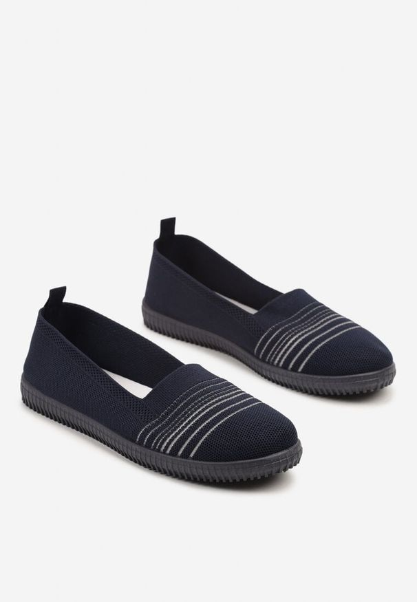 Born2be - Granatowe Tenisówki z Ozdobnymi Paskami Loroti. Okazja: na co dzień. Zapięcie: pasek. Kolor: niebieski. Materiał: jeans. Styl: klasyczny, casual
