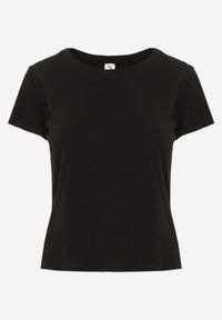 Born2be - Czarny Gładki T-shirt z Bawełny z Krótkim Rękawem Charise. Kolor: czarny. Materiał: bawełna. Długość rękawa: krótki rękaw. Długość: krótkie. Wzór: gładki. Sezon: wiosna, lato #7