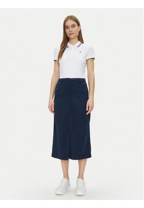 TOMMY HILFIGER - Tommy Hilfiger Spódnica midi Co Blend Midi Skirt WW0WW44726 Granatowy Regular Fit. Kolor: niebieski. Materiał: syntetyk