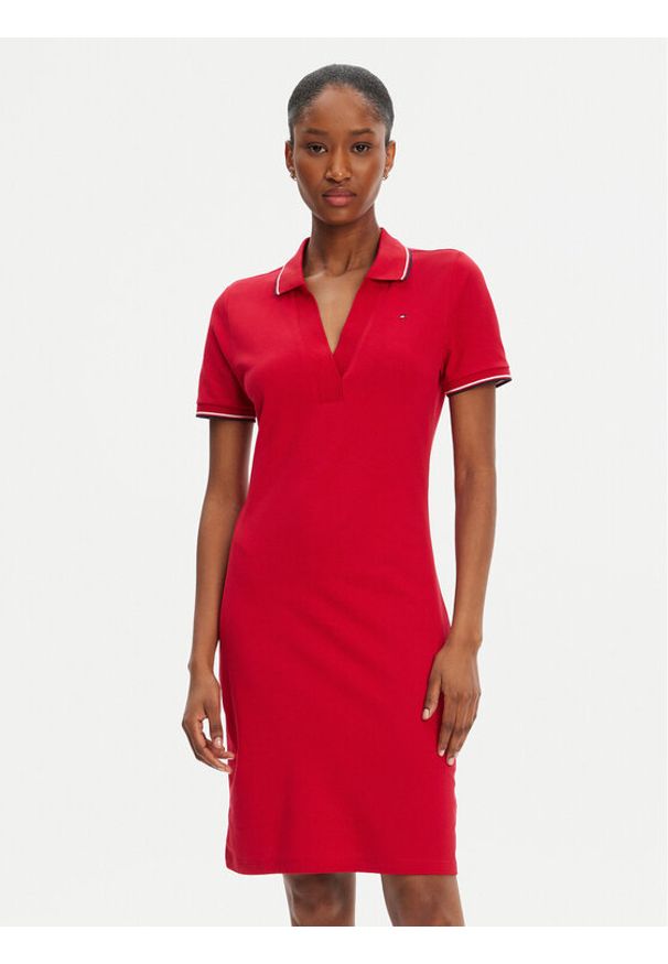 TOMMY HILFIGER - Tommy Hilfiger Sukienka codzienna 1985 WW0WW45740 Czerwony Slim Fit. Okazja: na co dzień. Kolor: czerwony. Materiał: bawełna. Typ sukienki: proste. Styl: casual