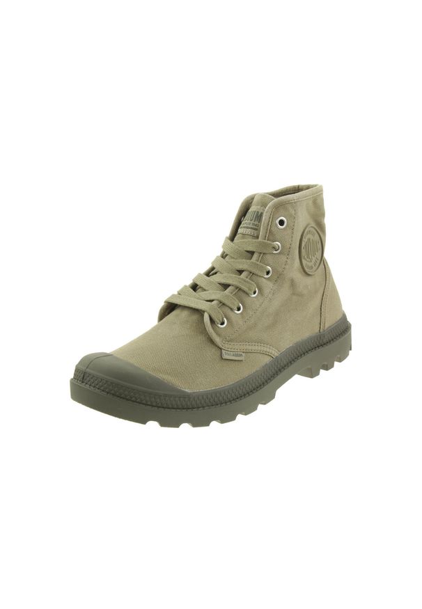Buty do chodzenia męskie Palladium Pampa HI. Wysokość cholewki: za kostkę. Zapięcie: sznurówki. Kolor: zielony. Materiał: guma, syntetyk, tkanina, materiał. Szerokość cholewki: normalna. Styl: sportowy. Sport: turystyka piesza