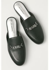 Karl Lagerfeld - Klapki skórzane. Nosek buta: okrągły. Kolor: czarny. Materiał: skóra. Wzór: gładki. Styl: klasyczny. Wysokość obcasa: niski #3