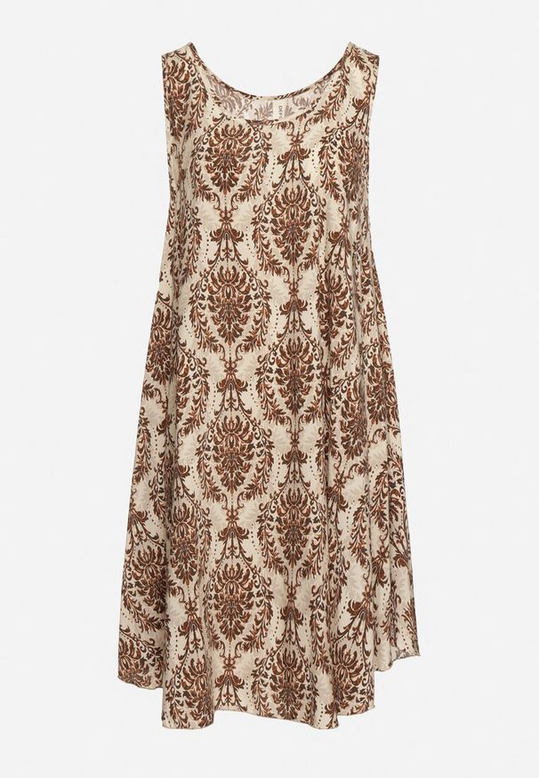 Born2be - Beżowo-Brązowa Rozkloszowana Sukienka z Bawełny bez Rękawów Horrilla. Kolor: beżowy. Materiał: bawełna. Długość rękawa: bez rękawów. Sezon: lato. Styl: boho