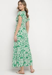 Born2be - Zielona Rozkloszowana Sukienka Maxi z Luźnym Rękawem w Kwiatowy Print Oxeria. Kolor: zielony. Wzór: kwiaty, nadruk. Sezon: lato. Typ sukienki: rozkloszowane. Długość: maxi #4