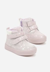 Born2be - Fioletowe Ocieplone Botki na Rzepy z Błyszczącymi Kwiatkami Atisae. Okazja: na co dzień. Zapięcie: rzepy. Kolor: fioletowy. Materiał: jeans. Wzór: kwiaty. Styl: casual #2