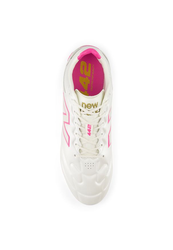 Korki męskie New Balance 442 ELITE FG V3 U41F360 – białe. Zapięcie: sznurówki. Kolor: biały. Materiał: mikrofibra, materiał, nylon. Szerokość cholewki: normalna