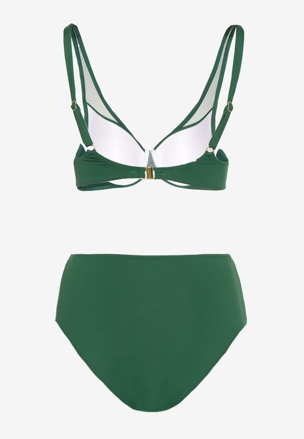 Born2be - Ciemnozielone Bikini Biustonosz i Majtki Figi Zdobione Siateczką Linaravia. Kolor: zielony. Wzór: aplikacja