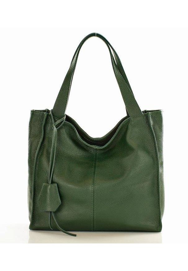 GENUINE LEATHER - Modny Skórzany Shopper MAZZINI - zielony. Kolor: zielony. Materiał: skórzane