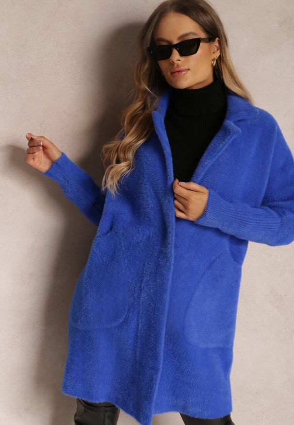 Renee - Granatowy Płaszcz z Bawełną Oversize Brumisia. Kolor: niebieski. Materiał: bawełna. Długość rękawa: długi rękaw. Długość: długie. Sezon: zima, jesień