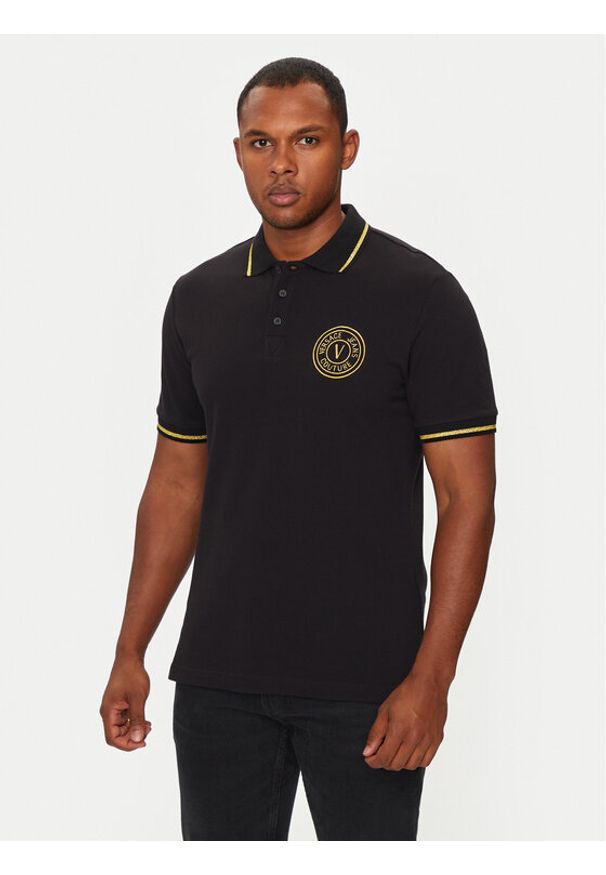 Versace Jeans Couture Polo 77GAGT00 CJ01T Czarny Regular Fit. Typ kołnierza: polo. Kolor: czarny. Materiał: bawełna