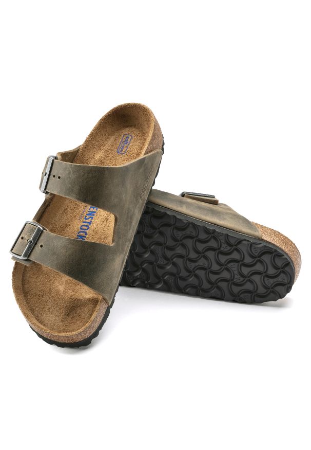 Birkenstock - BIRKENSTOCK ARIZONA FL WB FADED Klapki męskie khaki. Okazja: na co dzień, na spacer, do pracy. Kolor: zielony. Styl: casual