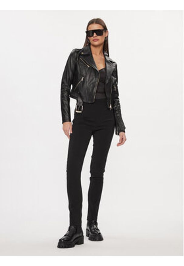 Patrizia Pepe Kurtka skórzana CO0732/L1HZ-K103 Czarny Regular Fit. Kolor: czarny. Materiał: skóra