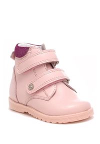 Bartek Półbuty skórzane dziecięce kolor różowy. Nosek buta: okrągły. Zapięcie: rzepy. Kolor: różowy. Materiał: skóra #3