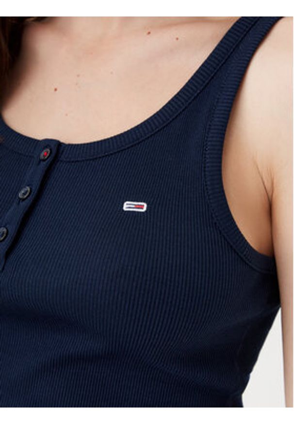 Tommy Jeans Top DW0DW19492 Granatowy Slim Fit. Kolor: niebieski. Materiał: bawełna