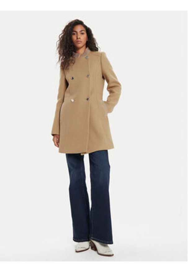 Morgan Płaszcz wełniany 242-GSUZI Brązowy Slim Fit. Kolor: brązowy. Materiał: syntetyk