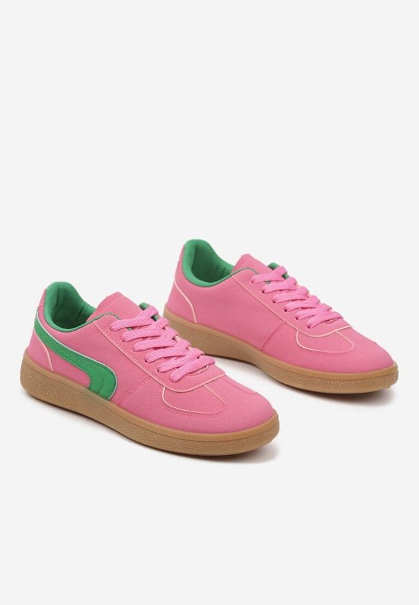 Born2be - Różowo-Zielone Sneakersy w Stylu Klasycznych Tenisówek Ahleria. Okazja: na co dzień. Kolor: różowy. Materiał: jeans