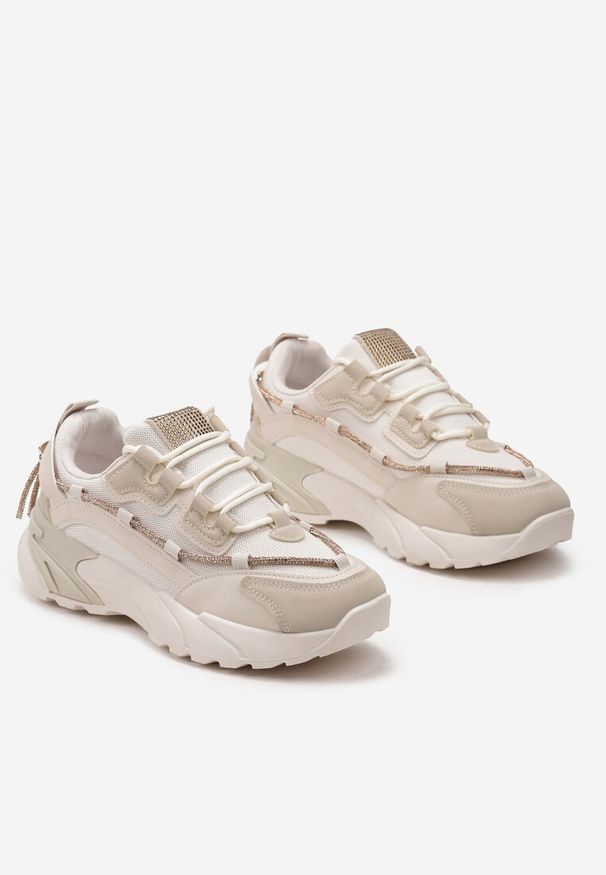 Renee - Beżowe Sneakersy z Ozdobnym Sznurkiem z Cyrkoniami Saerina. Kolor: beżowy. Szerokość cholewki: normalna