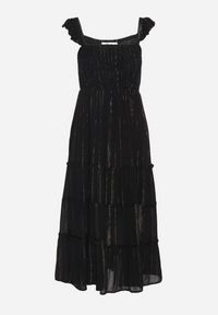 Born2be - Czarna Wiskozowa Sukienka na Ramiączkach Zdobiona Metaliczną Nicią Iffrisse. Okazja: na co dzień. Kolor: czarny. Materiał: wiskoza. Długość rękawa: na ramiączkach. Wzór: aplikacja. Styl: casual #7