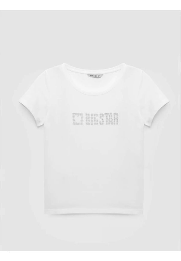 Big-Star - Koszulka damska z logo BIG STAR z cyrkonii biała Avra 100. Kolor: biały. Materiał: dzianina. Styl: klasyczny