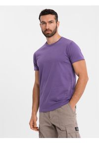 Ombre Clothing - Męski klasyczny bawełniany T-shirt BASIC - fioletowy V13. Okazja: na co dzień. Kolor: fioletowy. Materiał: bawełna. Styl: klasyczny #5