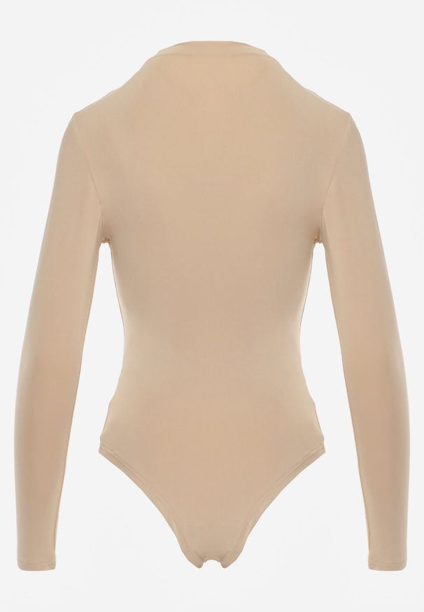 Born2be - Ciemnobeżowe Body z Marszczeniem Rafanbi. Kolor: beżowy. Długość rękawa: długi rękaw. Długość: długie. Styl: elegancki