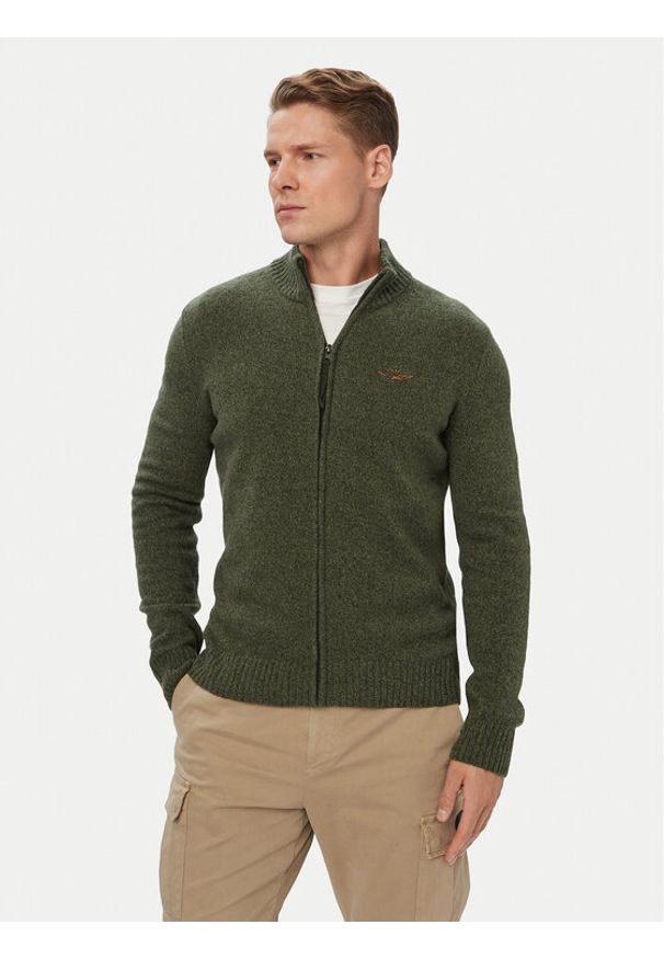 Aeronautica Militare Kardigan 262MA1646UL00924 Khaki Regular Fit. Kolor: brązowy. Materiał: wełna