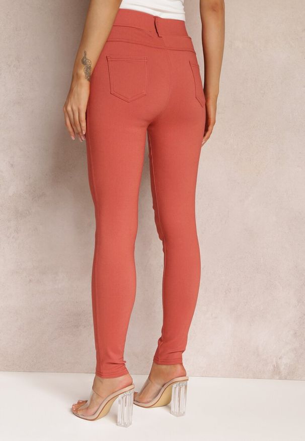 Renee - Pomarańczowe Spodnie Skinny z Talią High Waist Malga. Stan: podwyższony. Kolor: pomarańczowy. Długość: długie