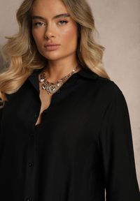 Renee - Czarna Koszula o Kroju Oversize z Podpinanymi Rękawami Jenitta. Okazja: na co dzień. Kolor: czarny. Materiał: jeans. Styl: elegancki, casual