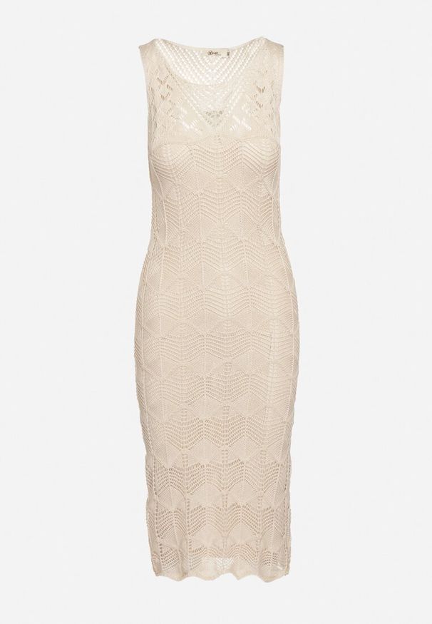Born2be - Beżowa Sukienka Bodycon z Ażurowej Dzianiny z Halką w Komplecie Willowas. Okazja: na co dzień. Kolor: beżowy. Materiał: dzianina. Wzór: ażurowy. Typ sukienki: bodycon. Styl: casual, elegancki