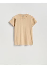 Reserved - Bawełniany t-shirt regular - kremowy. Kolor: kremowy. Materiał: bawełna