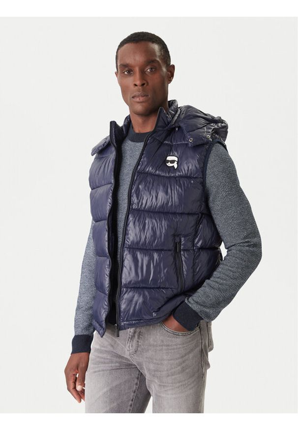 Karl Lagerfeld - KARL LAGERFELD Kamizelka 505023 554590 Granatowy Regular Fit. Typ kołnierza: dekolt w karo. Kolor: niebieski. Materiał: syntetyk