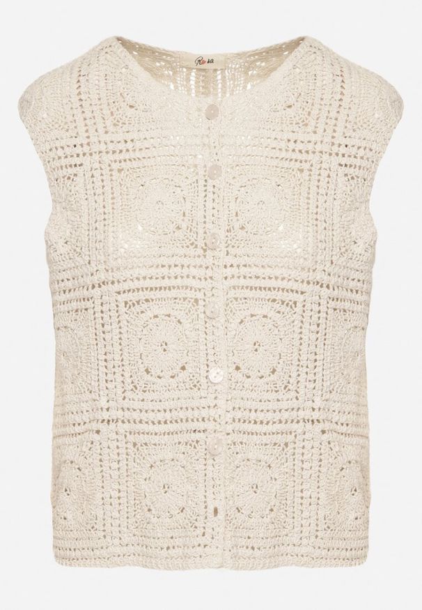 Born2be - Beżowa Ażurowa Bawełniana Kamizelka Haluvira. Okazja: na co dzień. Kolor: beżowy. Materiał: bawełna. Wzór: ażurowy. Styl: elegancki, casual
