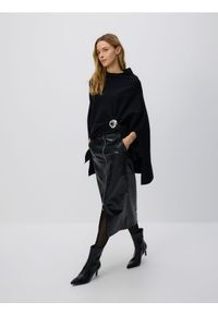 Reserved - Spódnica midi z suwakiem - czarny. Kolor: czarny. Materiał: skóra #1