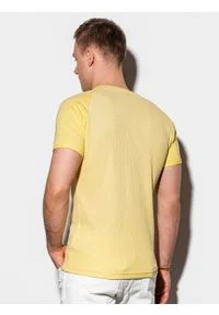 Ombre Clothing - T-shirt męski bez nadruku - żółty S1182 - XXL. Kolor: żółty. Materiał: tkanina, poliester, bawełna. Styl: klasyczny #3