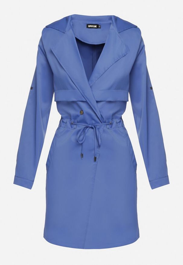 Born2be - Granatowa Kurtka Parka z Klasycznym Kołnierzem Ściągana w Pasie Troczkiem Revapia. Okazja: na spacer, na randkę, do pracy. Kolor: niebieski. Styl: klasyczny