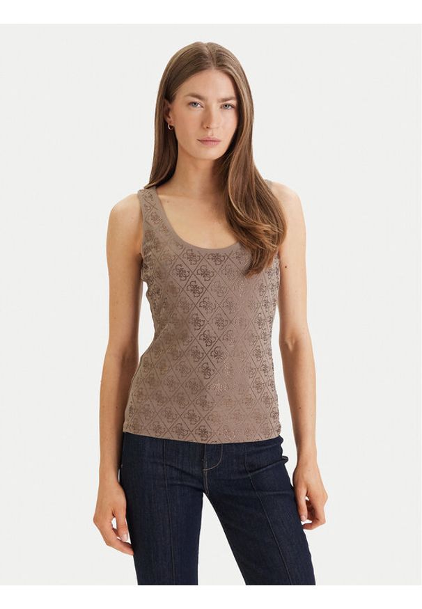 Guess Top W6GP10 K2932 Brązowy Regular Fit. Kolor: brązowy. Materiał: bawełna