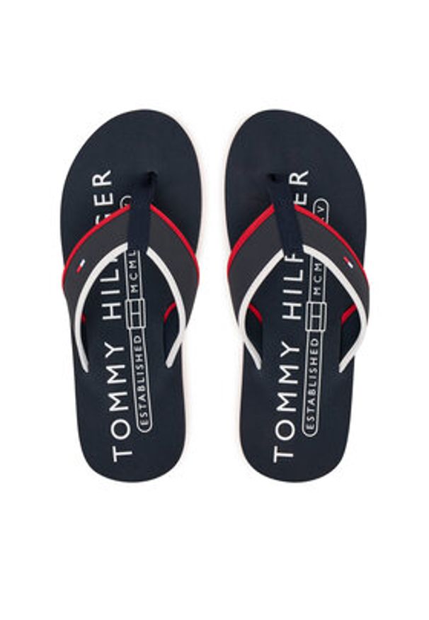 TOMMY HILFIGER - Tommy Hilfiger Japonki Tumble Beach Sandal FM0FM05710 Granatowy. Kolor: niebieski. Materiał: skóra