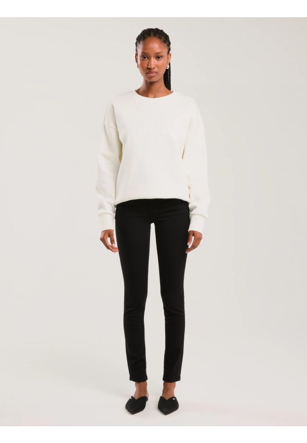 Big-Star - Bluza damska z aplikacją biała Oneidea 100. Kolor: biały. Materiał: dresówka, bawełna, jeans, dzianina, denim, materiał. Wzór: aplikacja